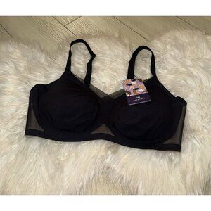 HoneyLove Crossover Bra Lined Wire Free Mesh Trim Womens L Large 38B/C Black New
